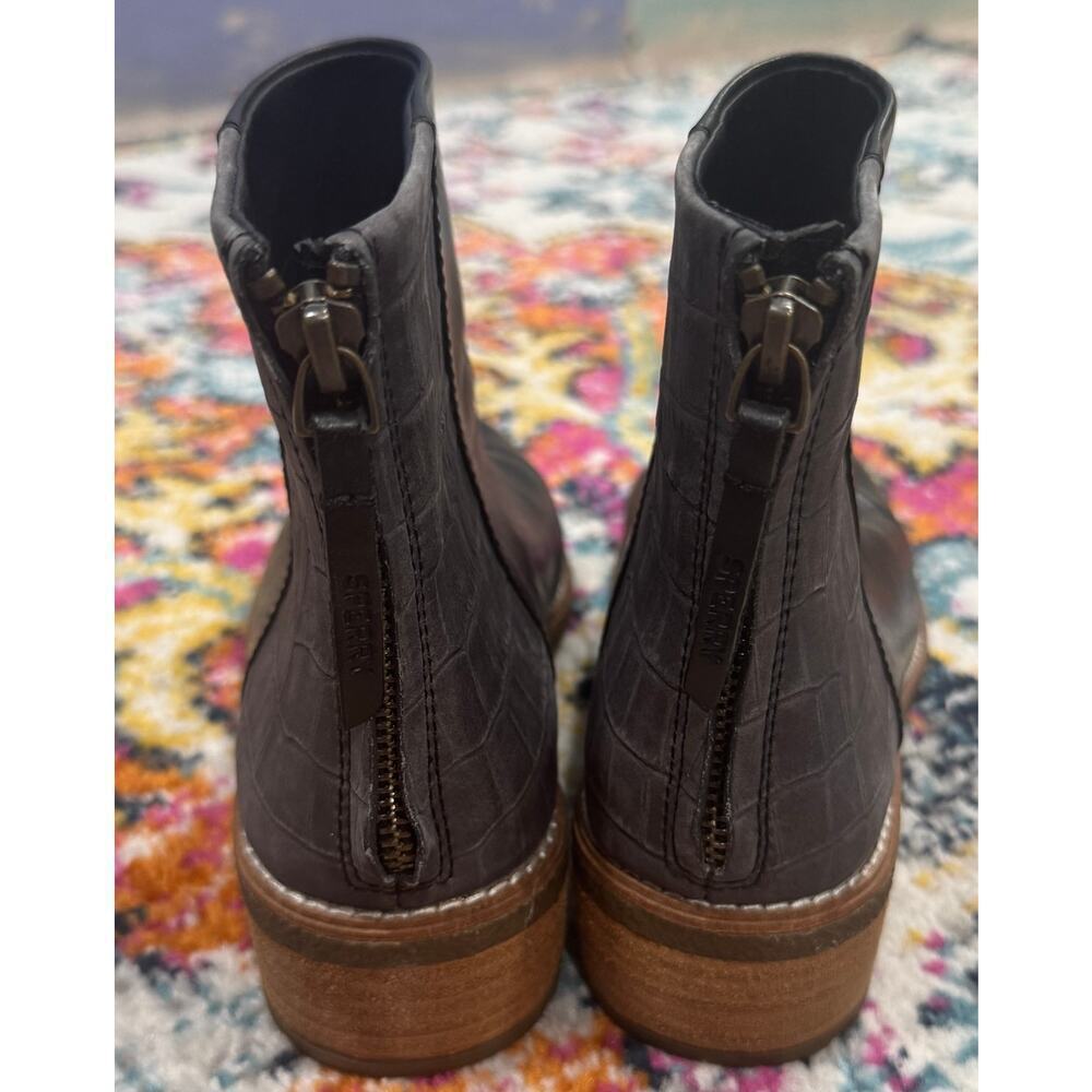 SPERRY Maya Belle Leather Back Zip Ankle Boots Textured Black Size 7.5 - Picture 4 of 7